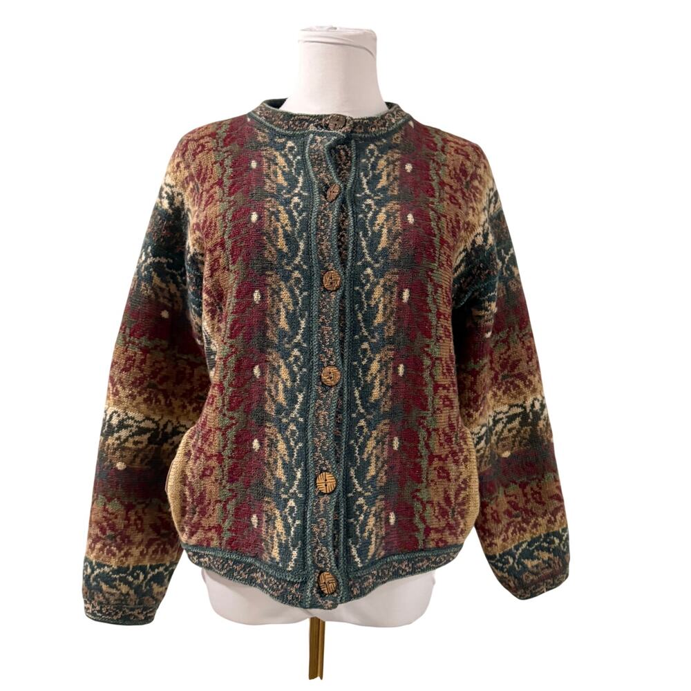 Vintage Icelandic Wool Blend Cardigan Sweater Nordic Fair Isle Lined Women Sz S